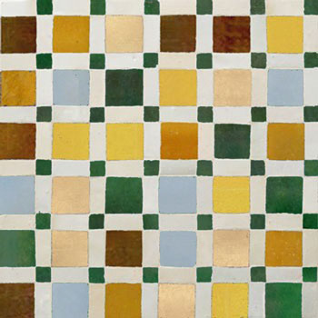 Mosaic House Moroccan tile Fes 10-19-8-14-18-17-1 Green Brown Ochre Natural, Unglazed, Terracotta Yellow Sky blue White  zellige, mosaic, zellij, field, pattern, glaze, simple, classic 